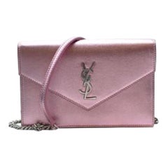 Saint Laurent Metallic Pink Uptown Wallet On Chain