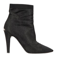 Chanel Women's Black Glitter Heeled Pointed Toe Ankle Boots