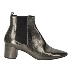 Saint Laurent Women's Anthracite Patent Leather Pointed Toe Chelsea Boots