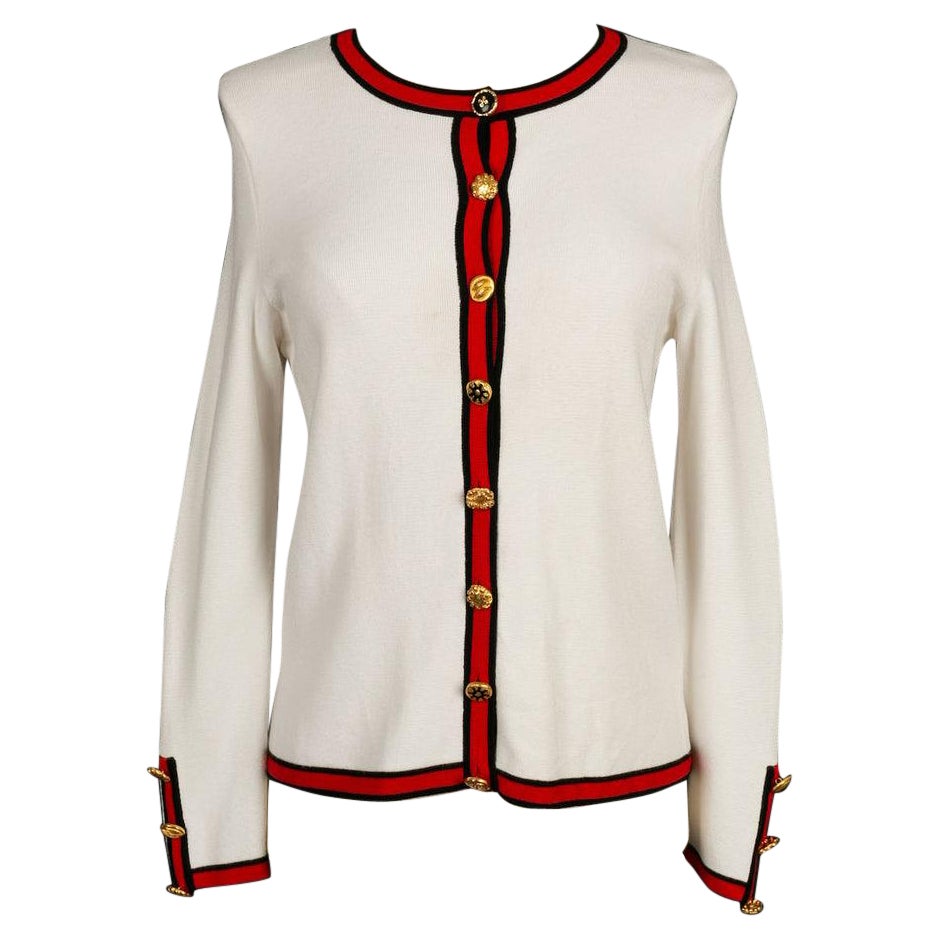 Christian Lacroix White Vest Bordered with Red and Black Braids