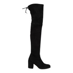 Used Stuart Weitzman Women's Black Suede Tieland Over The Knee Boots