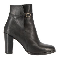 Vanessa Seward Women's Black Leather Buckle Accent Ankle Boots