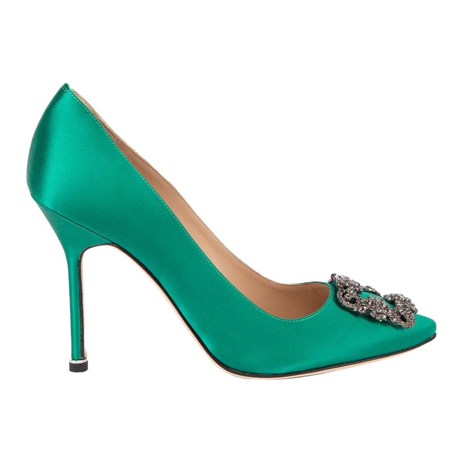 Manolo Blahnik Women's Emerald Hangisi 105 Jewel Buckle Pumps For Sale ...