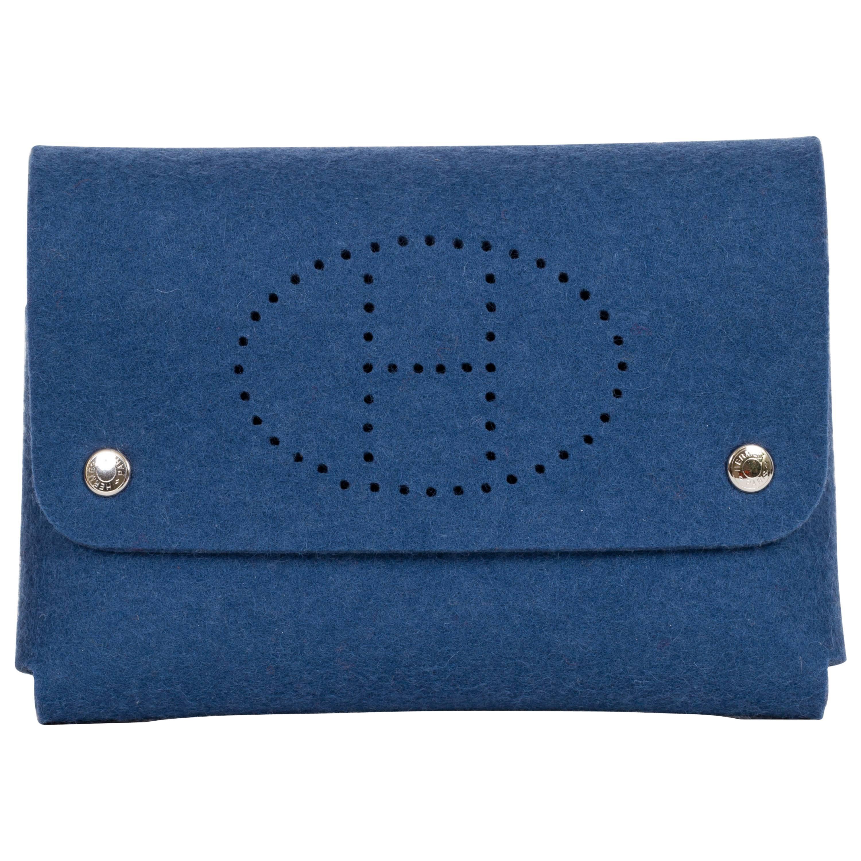  Hermès Blue Perforated Felt Pouch