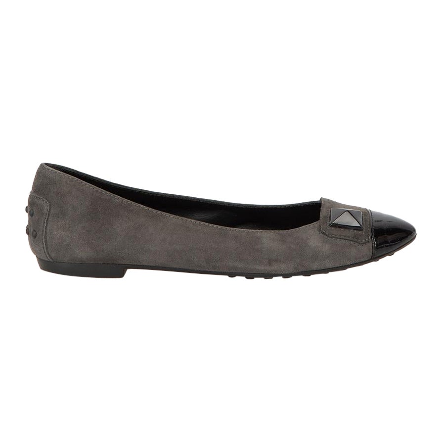 Tod's Women's Grey Suede Panel Pointed Cap Toe Flats For Sale