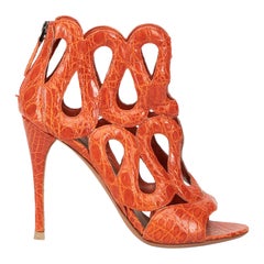 Alaïa Women's Orange Alligator Leather Cut Out Heels