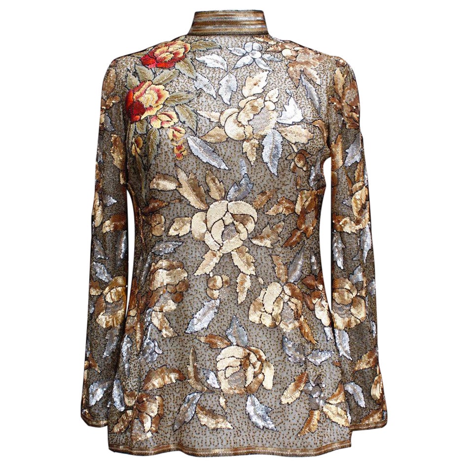 Jean-Louis Scherrer Haute Couture Chiffon Top with Sequins For Sale