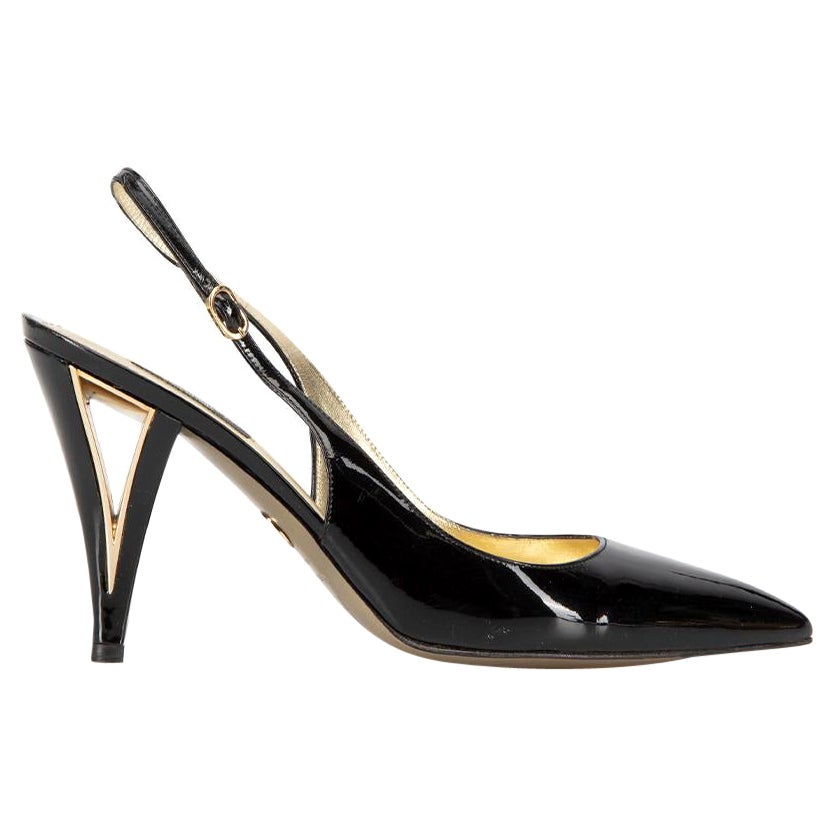 Dolce & Gabbana Women's Black Patent Leather Slingback Cut Out Heels
