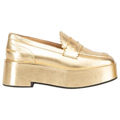 Tara Jarmon Women's Gold Leather Metallic Square Toe Loafers