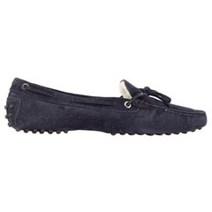 Used Tod's Women's Navy Suede Shearling Lined Driving Loafers