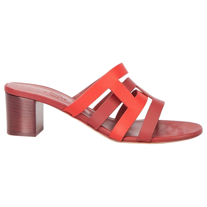Hermès Women's Red Leather Block Heeled Sandals