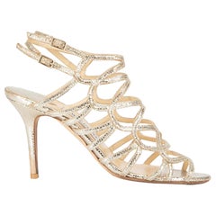 Jimmy Choo Women's Metallic Gold Cracked Leather Strappy Sandals