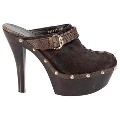 Gucci Women's Brown Pony Hair Studded Platform Mules