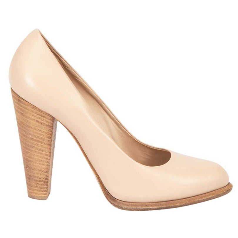 Céline Women's Nude Leather Stacked Heel Pumps For Sale