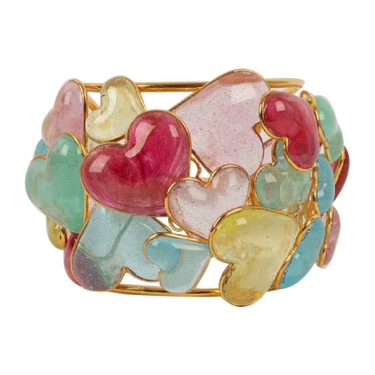 Augustine "Hearts" Gold Metal and Glass Paste Cuff Bracelet
