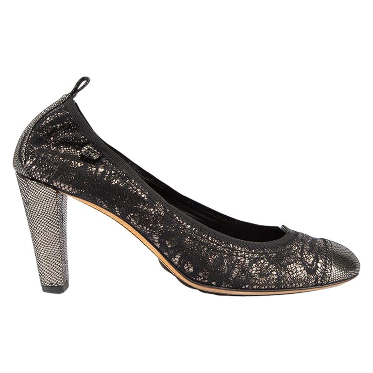CHANEL gold bronze metallic black leather patent ballet heels pumps 8.5 9  38.5