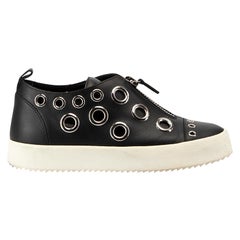 Used Giuseppe Zanotti Women's Black Leather Eyelets Flatform Trainers