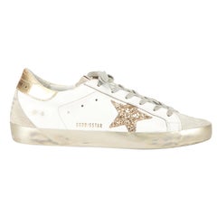 Golden Goose Women's White & Gold Leather Super Star Distressed Effect Trainers