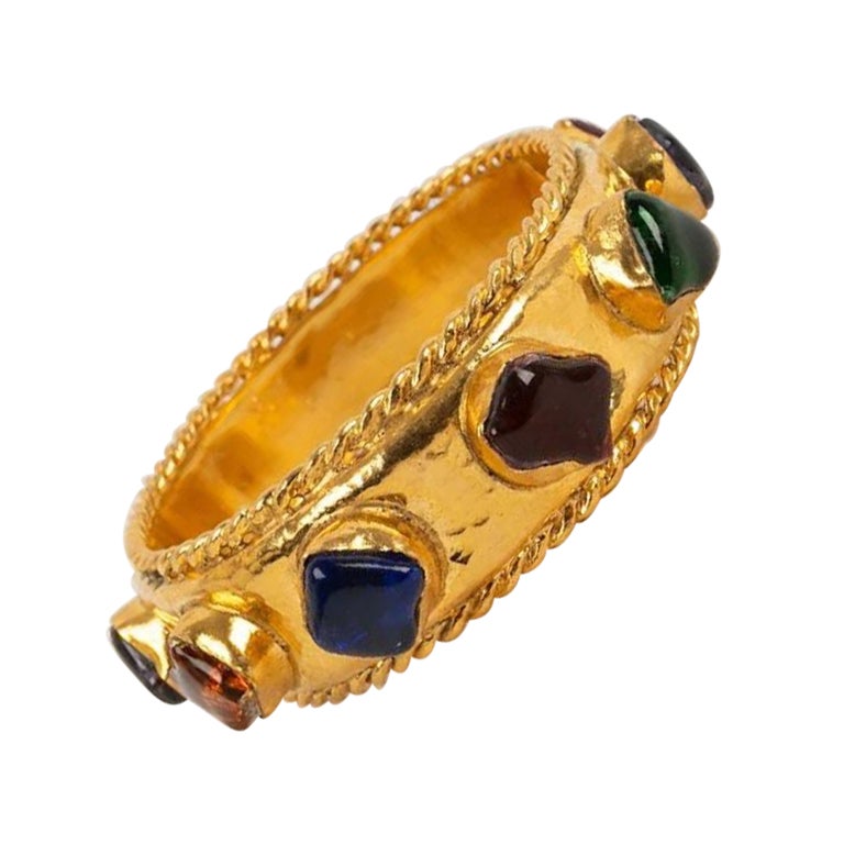 Chanel Haute Couture Bracelet in Gilded Metal and Multicolored Glass Paste For Sale