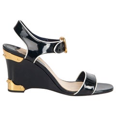 Prada Women's Black Patent Leather Stud Wedge Sandals