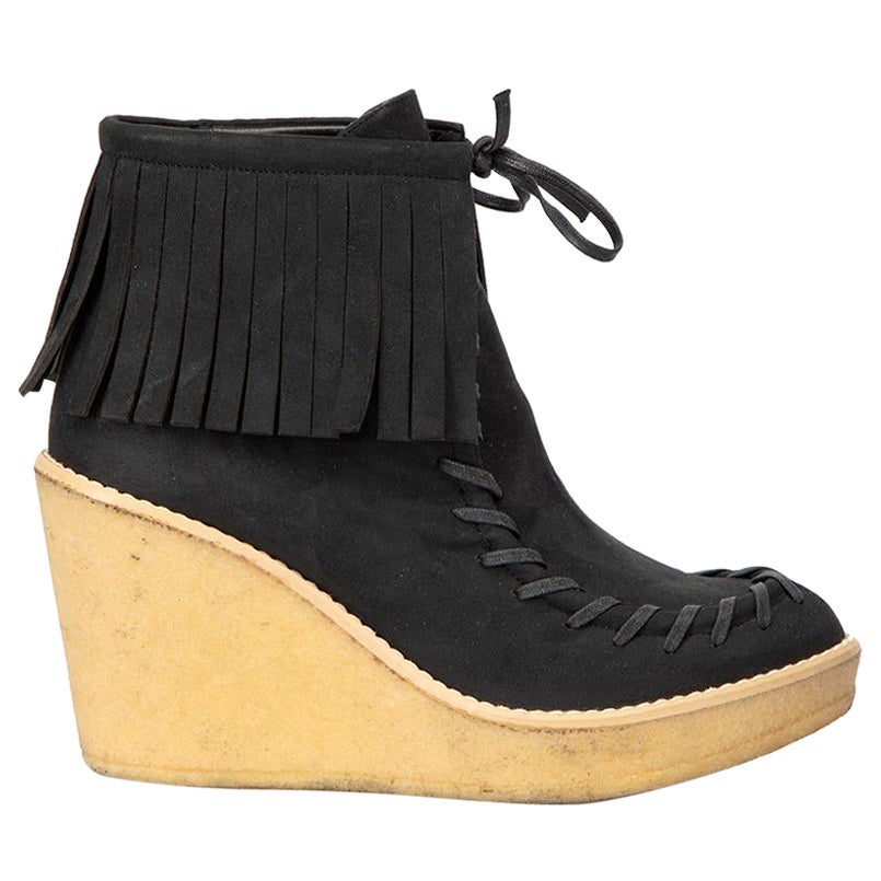 Stella McCartney Women's Black Vegan Suede Tassel Wedge Boots For Sale
