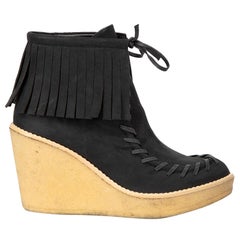 Stella McCartney Women's Black Vegan Suede Tassel Wedge Boots
