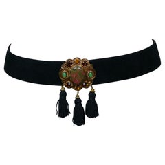 CHRISTIAN LACROIX Vintage Suede Leather Belt with Jewelled Medallion & Tassels