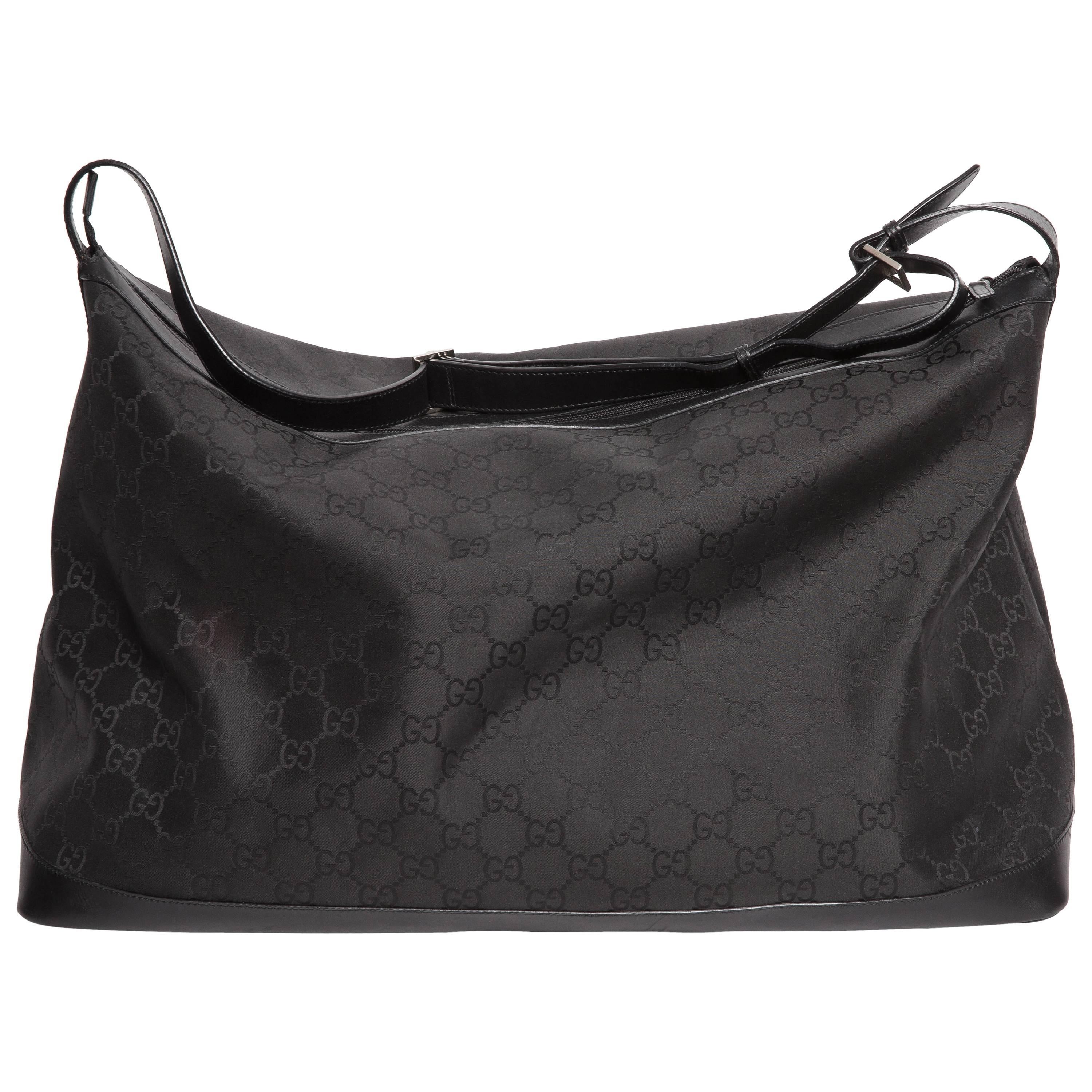 Gucci Nylon Duffel  Bag with Black Leather Strap and Silver Hardware