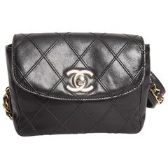 Vintage Chanel Black Leather Fanny Pack with Silver Hardware