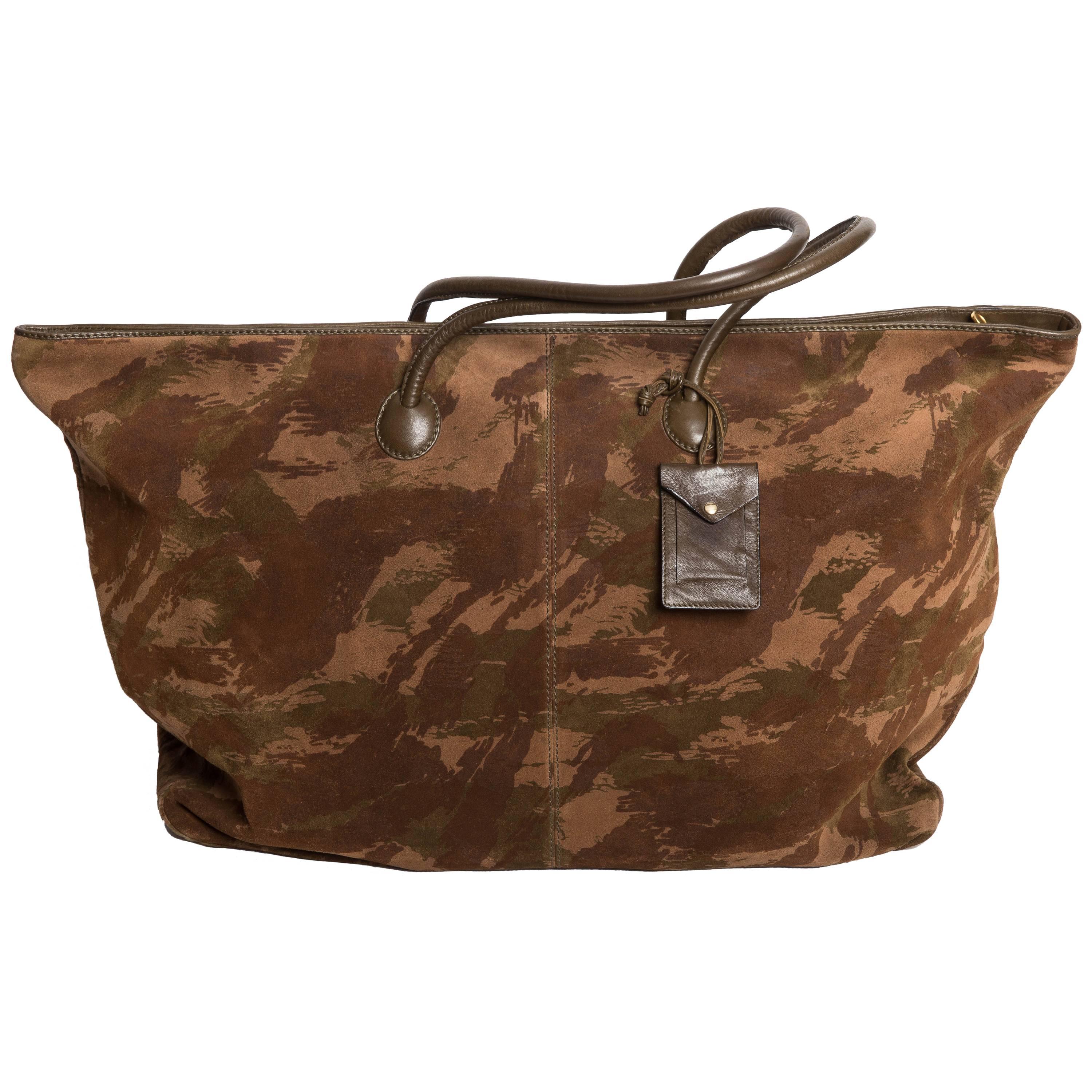 Bottega Veneta Camouflage Suede Duffle Bag For Sale