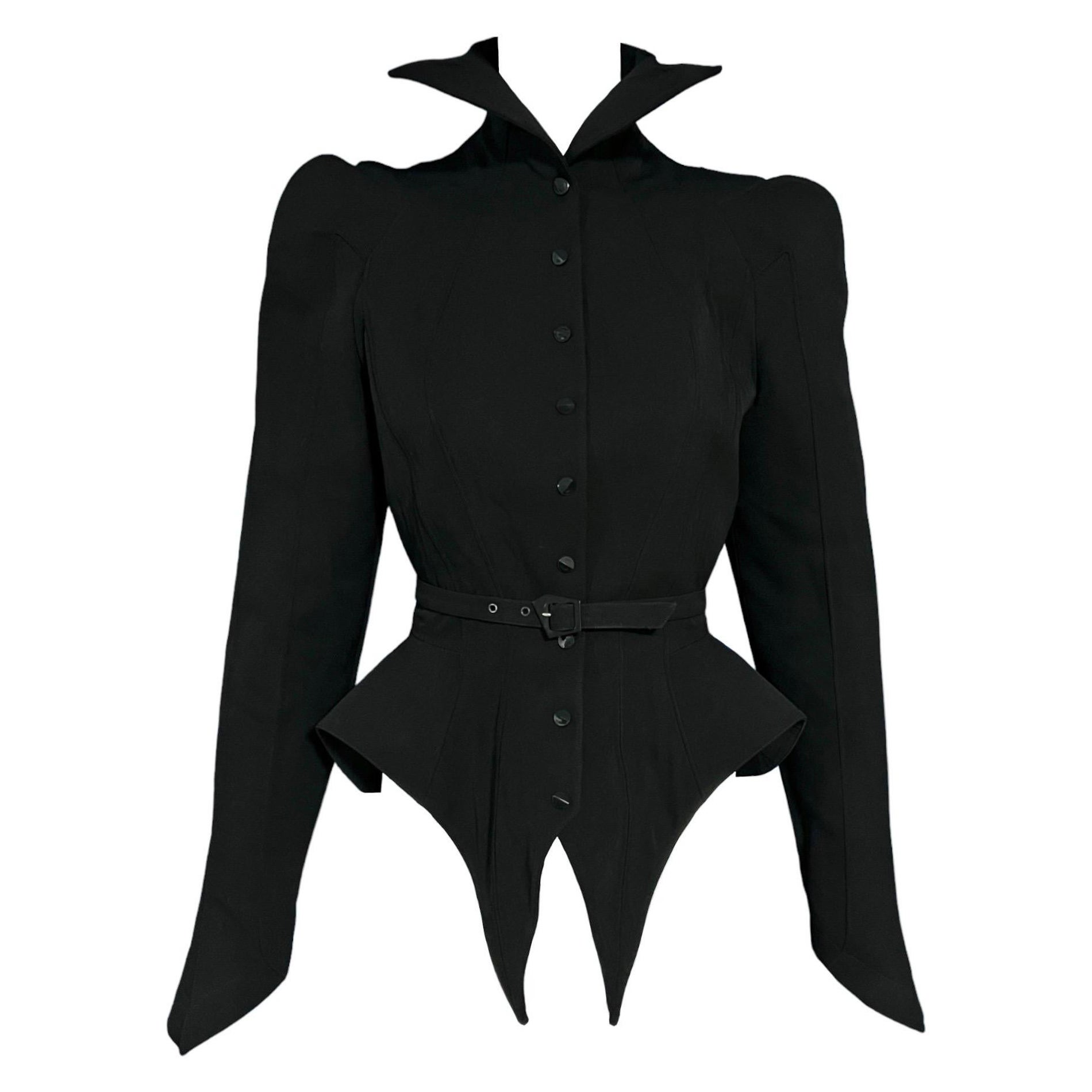 F/W 1988 Thierry Mugler Black Les Infernales Structural Runway Jacket For Sale