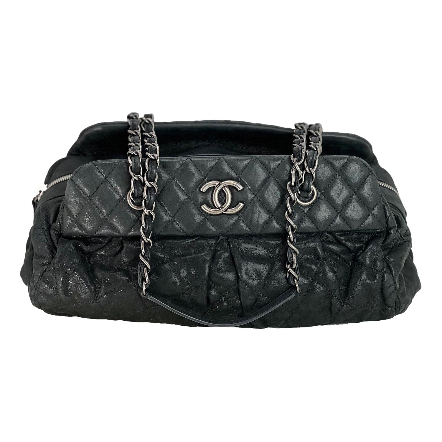 Chanel Iridescent Calfskin Quilted CC Tote Black For Sale