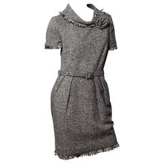 Oscar de la Renta Tweed Dress with Flower Corsage