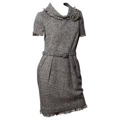 Oscar de la Renta Tweed Dress with Flower Corsage 