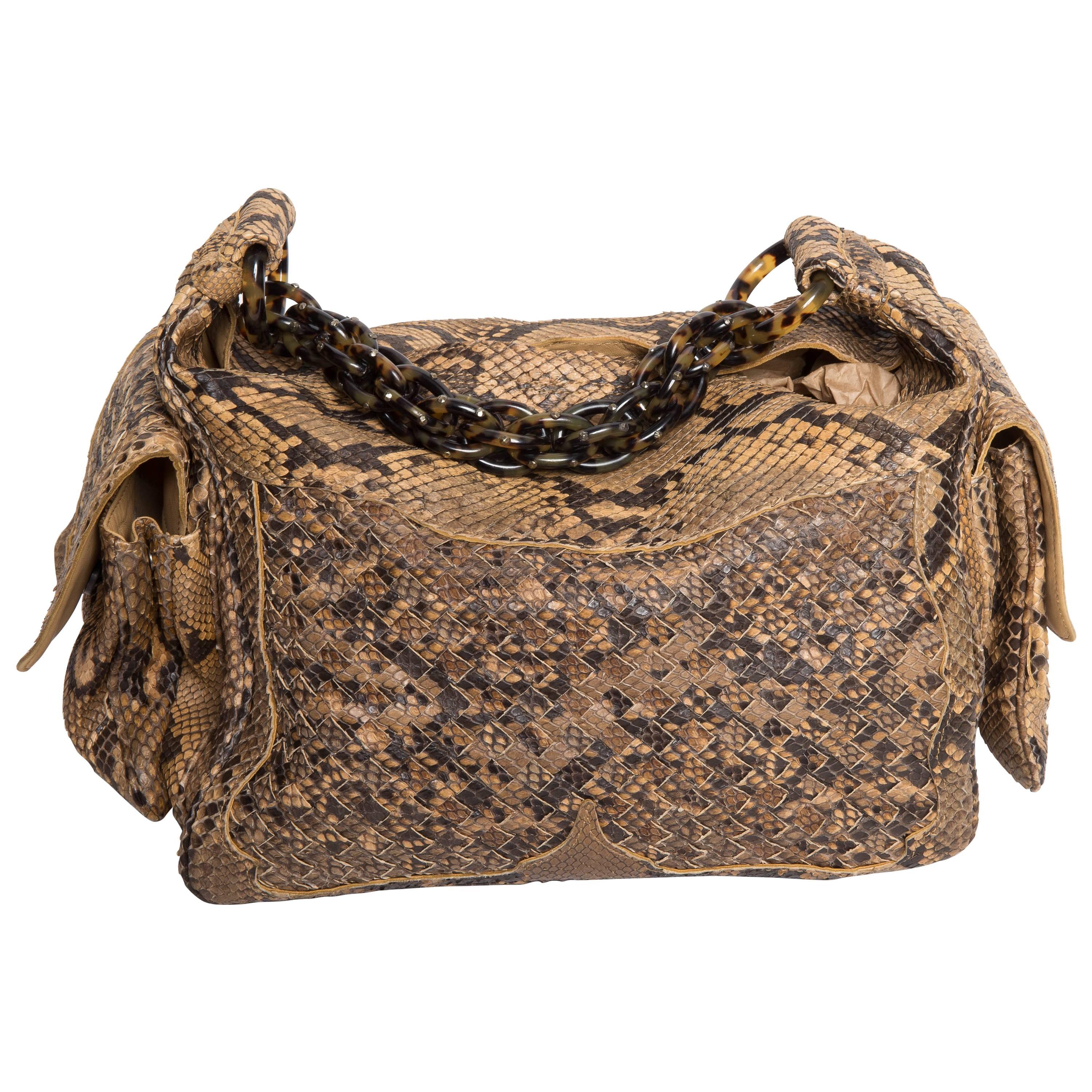 Bottega Veneta Limited Edition Python Shoulder Bag with Tortoise Shell Chain