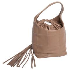 Chanel Taupe Leather Top Handle Bucket Bag with Long Tassel
