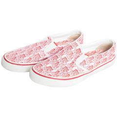 Chanel Red and White CC Camelia Slip On Sneakers