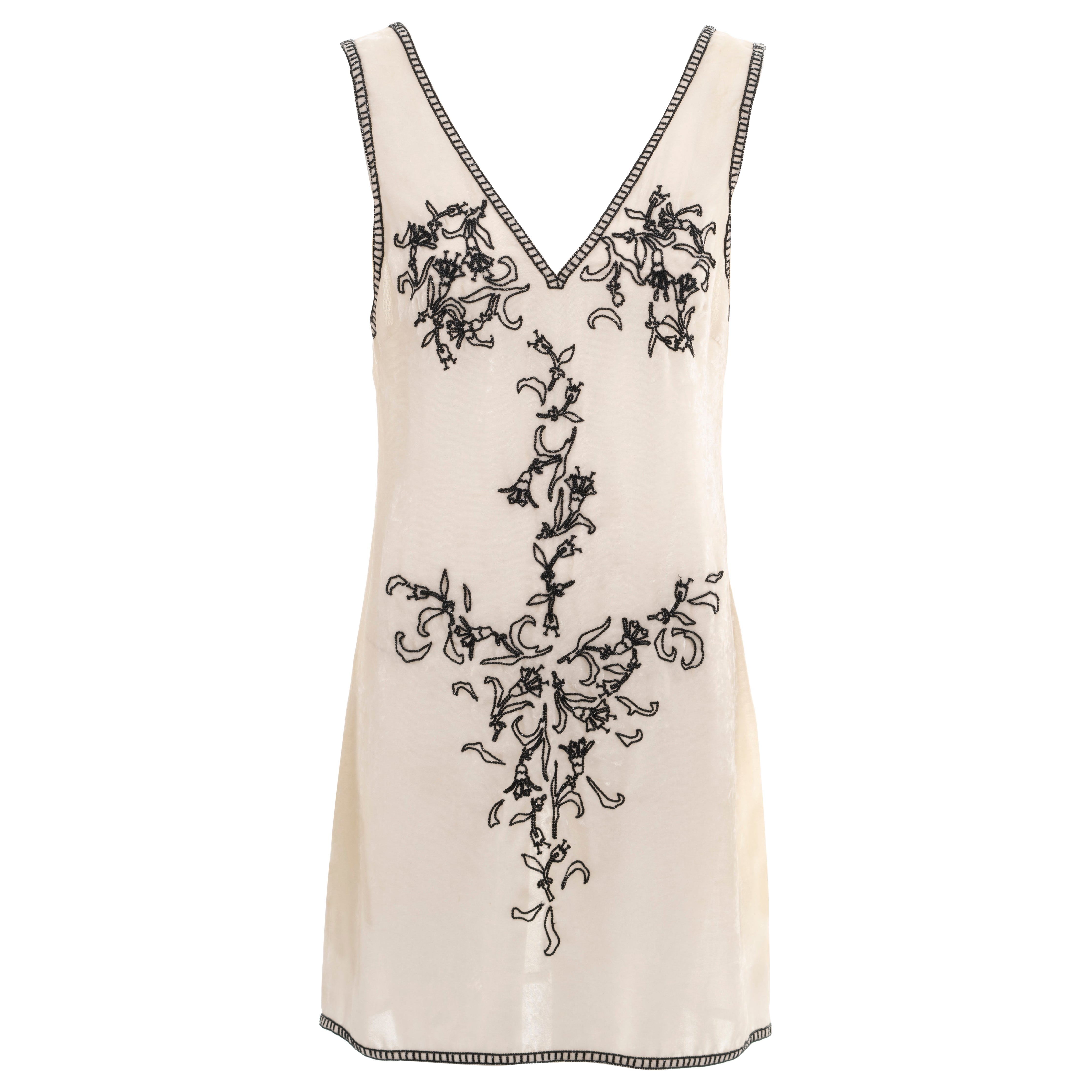 Prada by Miuccia Prada ivory velvet shift dress with beaded motif, fw 1997 For Sale