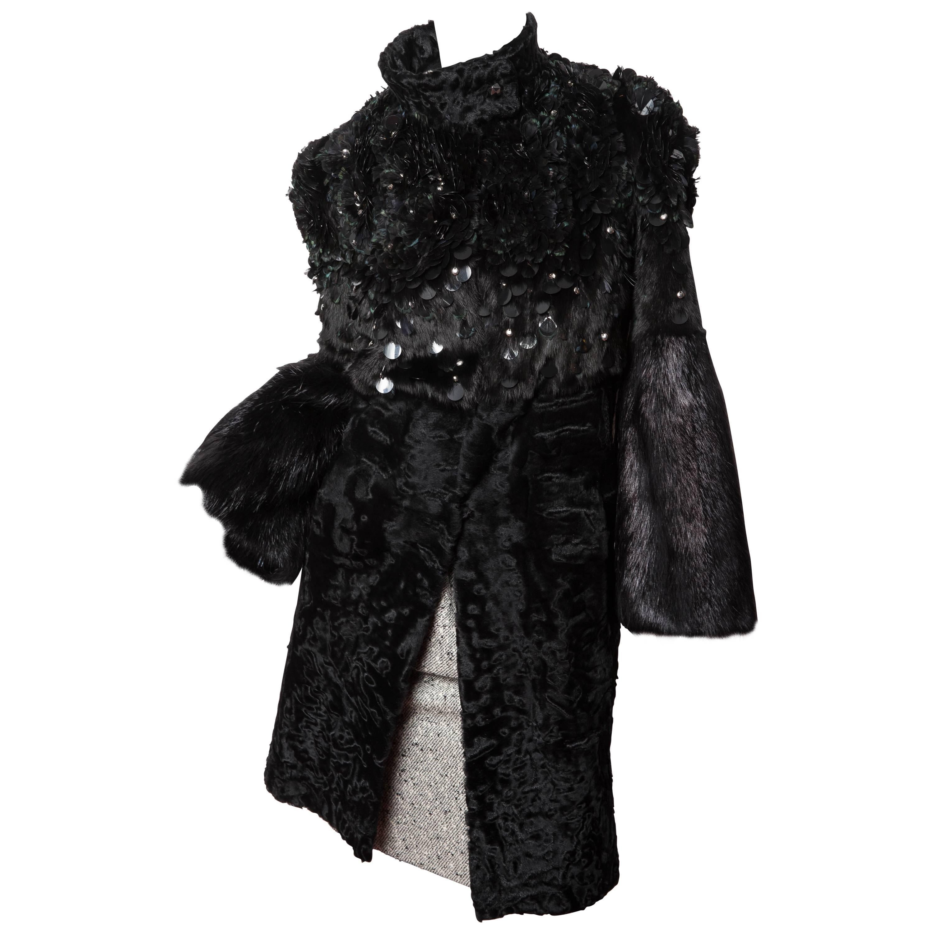 Gucci Runway Mink and Persian Lamb Coat w/ Paillettes and Crystals - Size 4 / 6