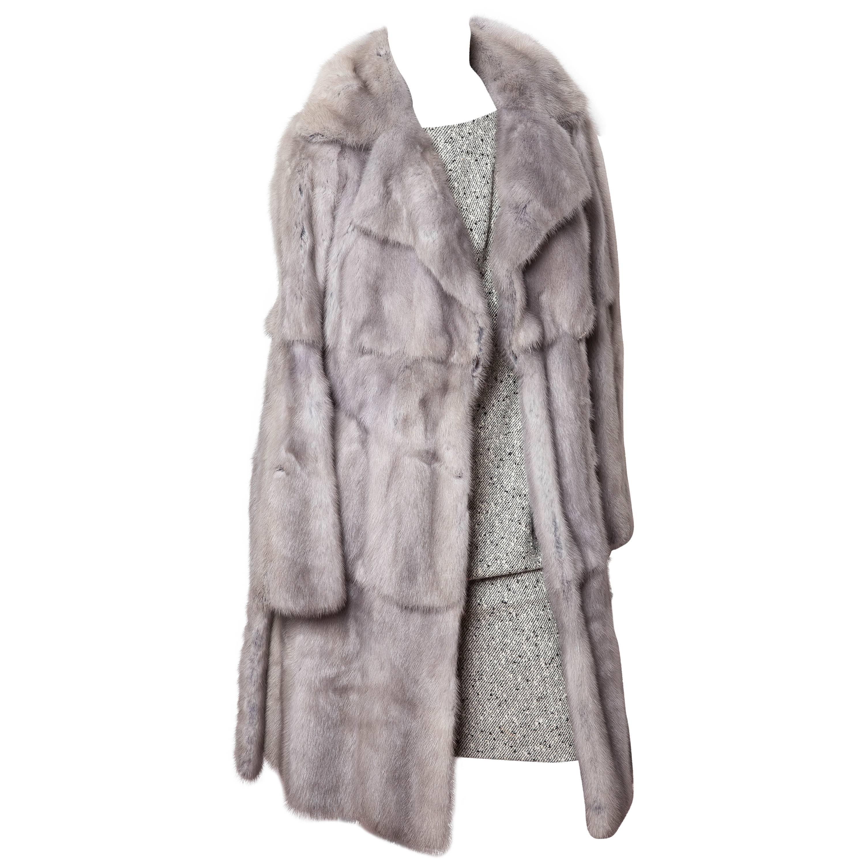 Fendi Runway Pearl Mink Coat with Blue Suede Accents