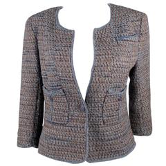 Chanel Jeansjacke - US 10 - 12 - 44 - Blau Tweed Braun Wolle CC Logo Blazer 03