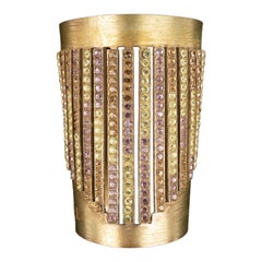 Chanel Cuff Bracelet in Golden Metal Sleeve Paved with Multicolored Rhinestones
