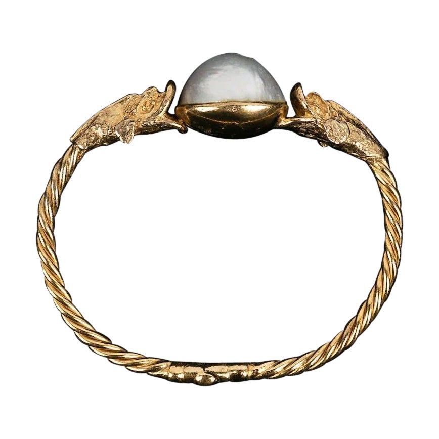 Chanel Golden Metal Bracelet with Pearly Cabochon For Sale