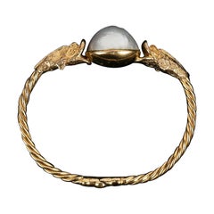 Retro Chanel Golden Metal Bracelet with Pearly Cabochon