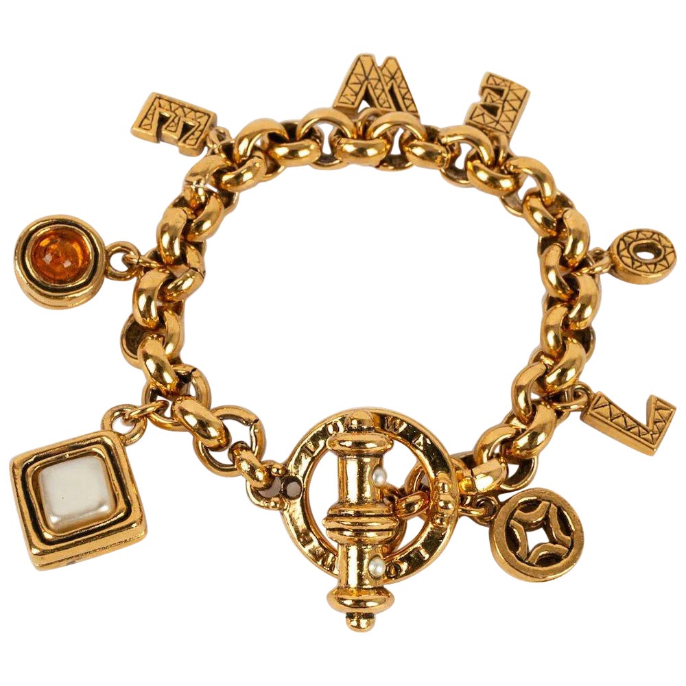 Loewe Golden Metal Bracelet with Charms For Sale