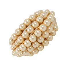 Chanel Gold-Plated Metal and Fancy Pearly Pearls Cuff Bracelet