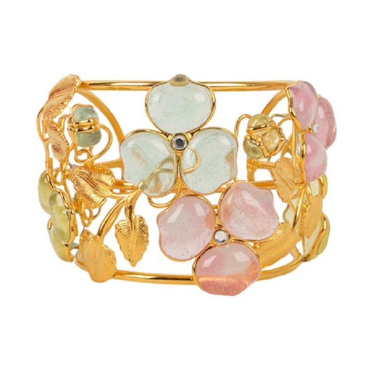 Bracelet Vintage Augustine Capalex Paris - Verre Rubis Et Or - Longueur 6,5cm