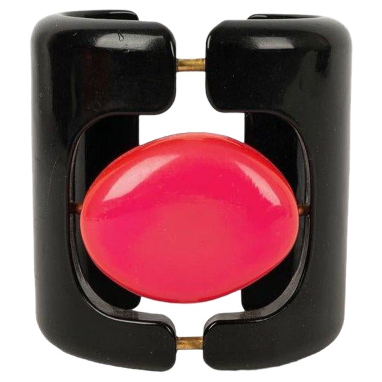 Christian Lacroix Black and Pink Bakelite Cuff Bracelet For Sale