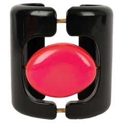 Vintage Christian Lacroix Black and Pink Bakelite Cuff Bracelet