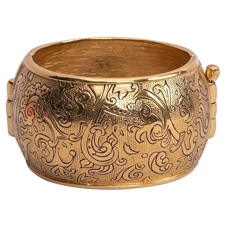 Yves Saint Laurent Gold Metal Cuff Bracelet For Sale